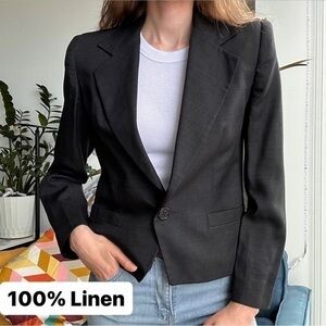 💥SALE💥 Arthur Chapnik Linen Black Short V-neck Long Sleeve Blazer Jacket S (6)